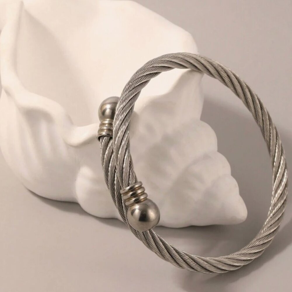 Silver Cable Twisted Wired Bracelet Three pieces Set Silver Plated - Picture 6 of 6